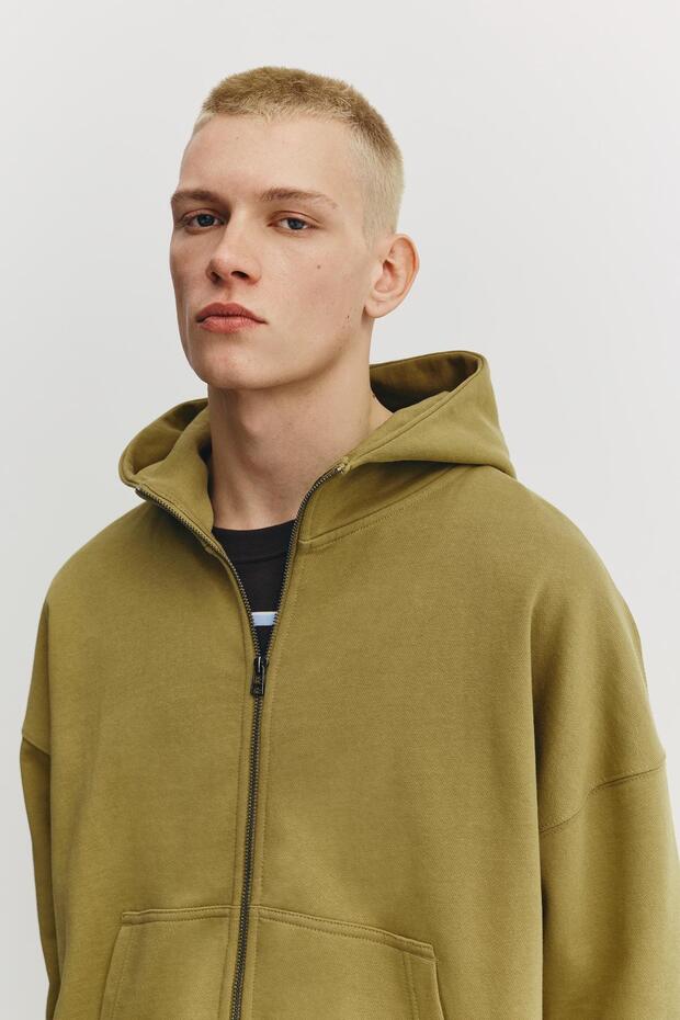 Fermuarlı kapüşonlu boxy sweatshirt - 5