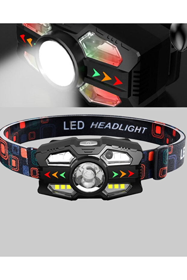 مصباح رأس LED مزود بمستشعر، ضوء أحمر وأبيض قابل للتعديل - 2