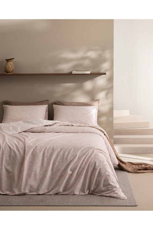 Ellaine Double 100% Cotton Ranforce Printed Duvet Cover Set - Powder