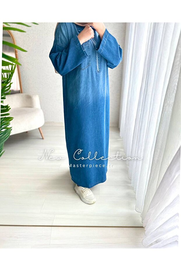 FERMUARLI DENİM ELBİSE - 5