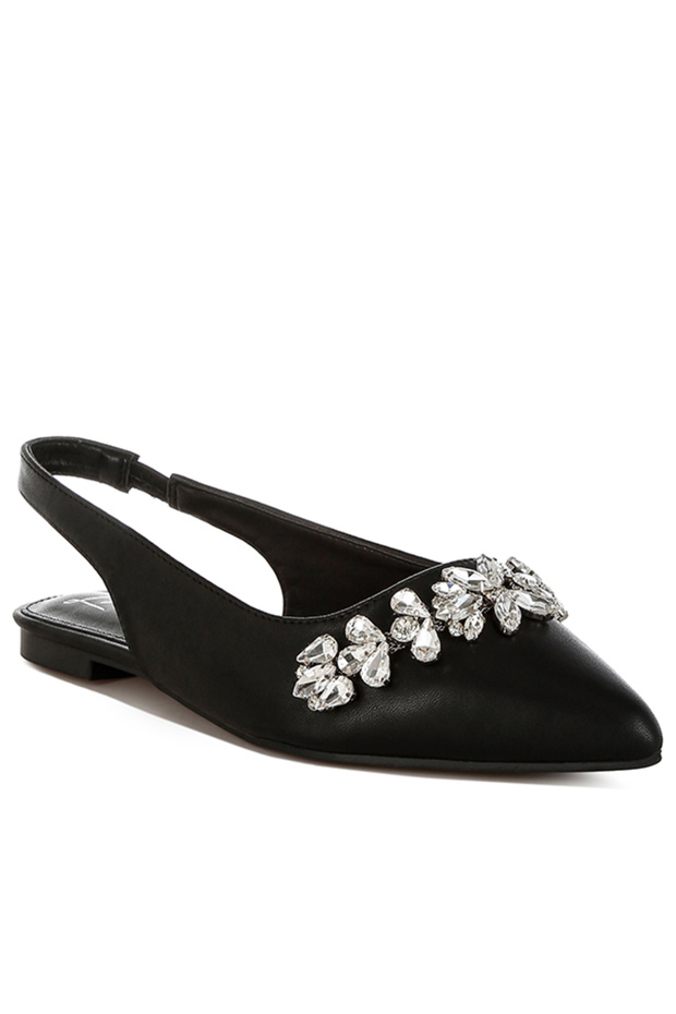 Women Diamante Embellished Flat Sandals in Black