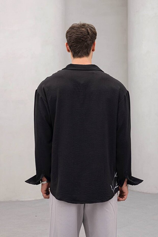 Oversize Gömlek Freedom Çiçek Siyah - 4