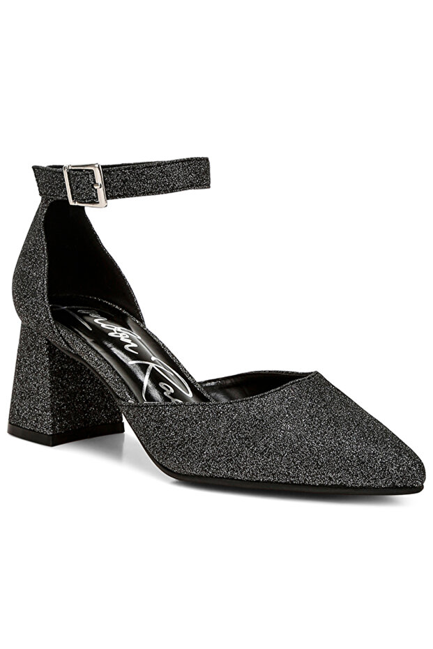 Women Glitter Block Heel Sandals in Black
