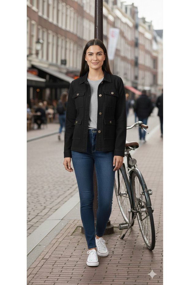 Tactical Four-Pocket Denim Coat with a Strong Touch of City Style