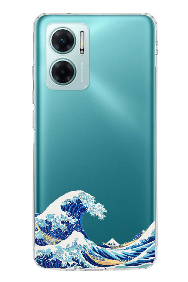 حافظة سيليكون مطبوع متوافقة مع هاتف Redmi Note 11E بتصميم موجة كاناغاوا أوكي نامي أورا