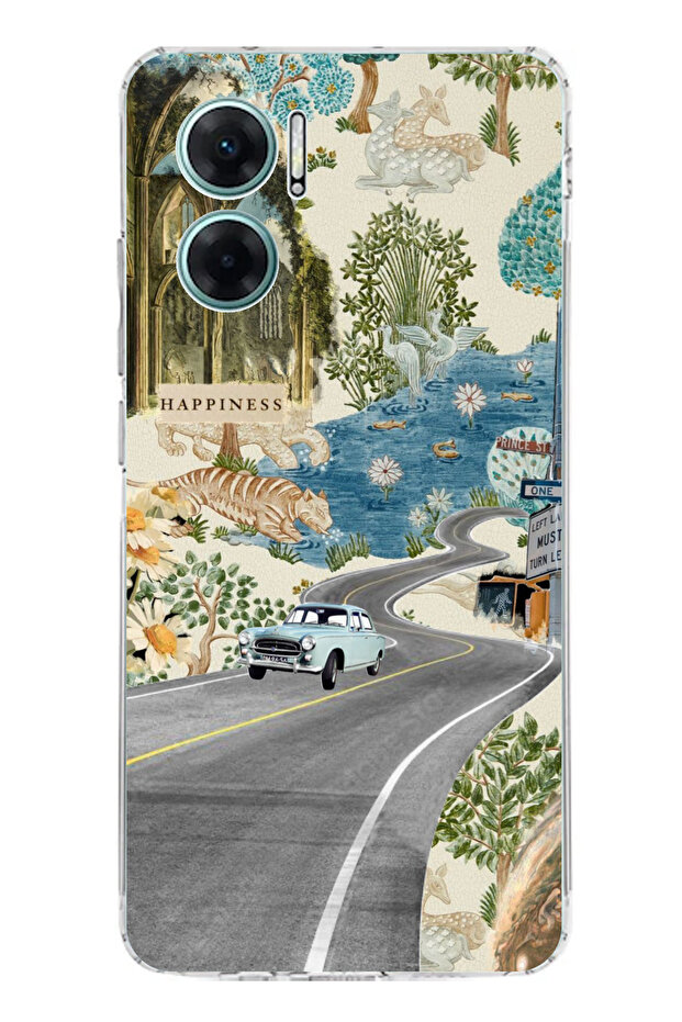 حافظة سيليكون متوافقة مع هاتف Redmi Note 11E باللون الأخضر الفني Road Flowers مطبوع - 1