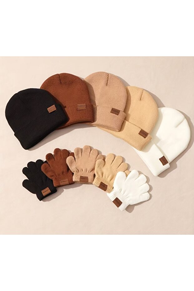 Children's Knitted Beanie and Glove Set (White) 0-24 Months