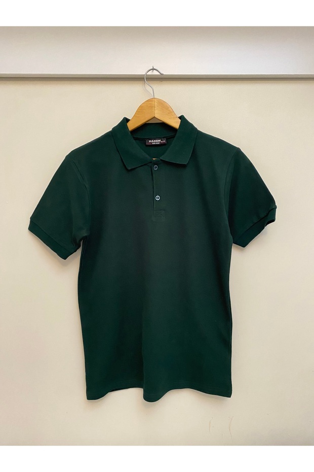 Polo Collar Short-Sleeved Green Cotton School T-Shirt