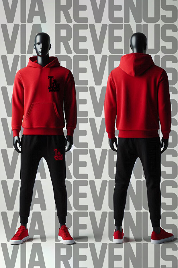 Los Angeles La Printed 3-Thread Fleece-Lined Hooded Tracksuit Set