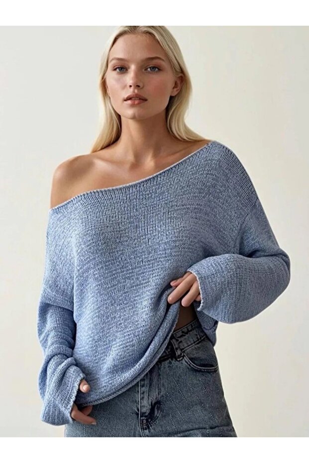 Boat Neck Loose Knit Blouse