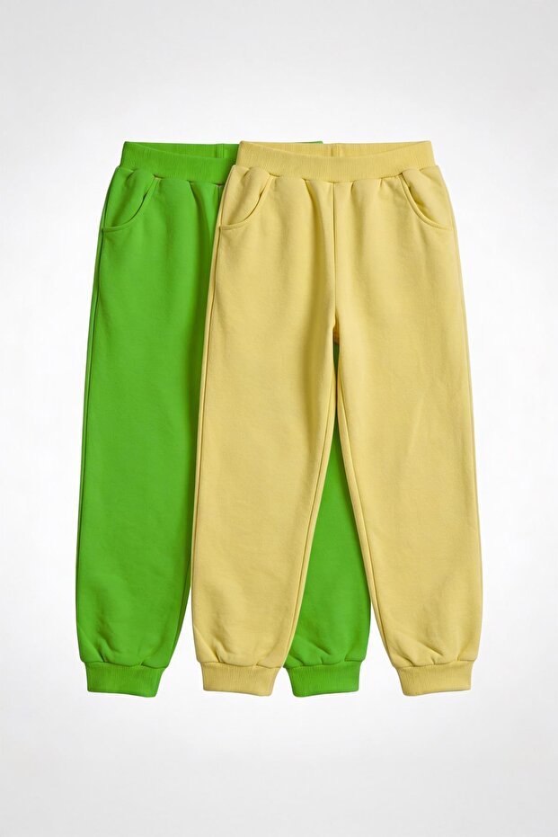 Unisex Kids Basic Jogger Sweatpants Set of 2 – Yellow & Pistachio Green
