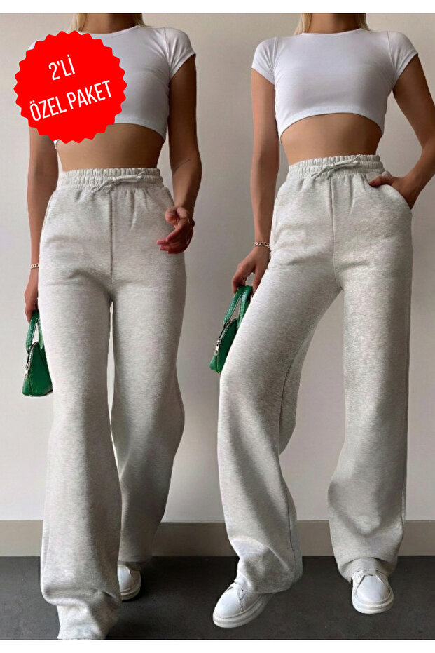 Women's 2-Pack Fleece-Lined Winter Lace-Up High-Waisted Wide-Leg Sweatpants