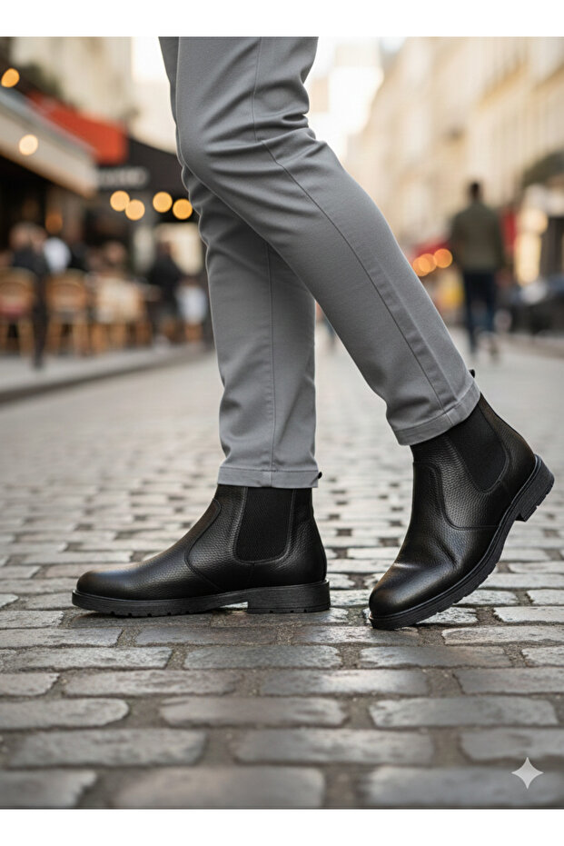Casual Oregon Boots Genuine Leather Black Winter Men's Zippered Boots