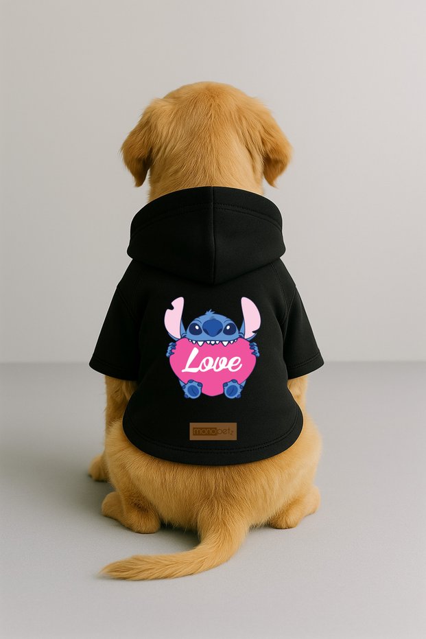 Printed Dog and Cat Clothing & Dress with Fleece Inside - Black Color K Hooded Hoodie B1C8D