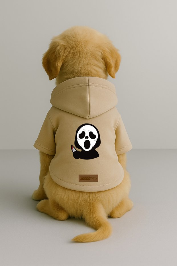 Printed Dog and Cat Clothing & Dress with Fleece Inside - Beige Color K Hooded Hoodie B9A84