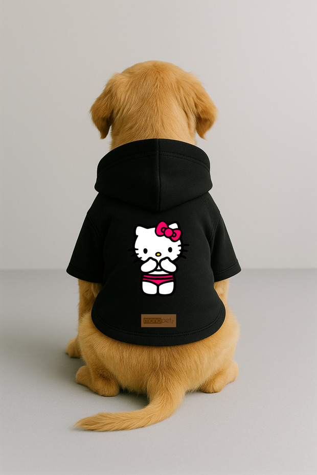 Printed Dog and Cat Outfit & Dress with Fleece Inside - Black Color K Hooded Hoodie Bb0Ec