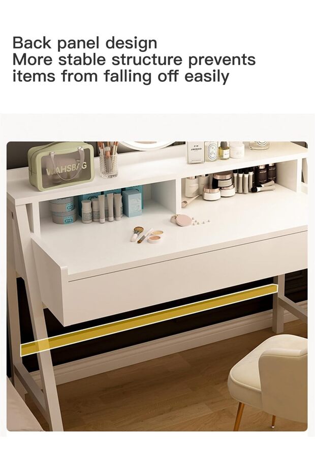 Simple Modern Vanity Table with LED Mirror, 60×40×126 cm (White) - 4