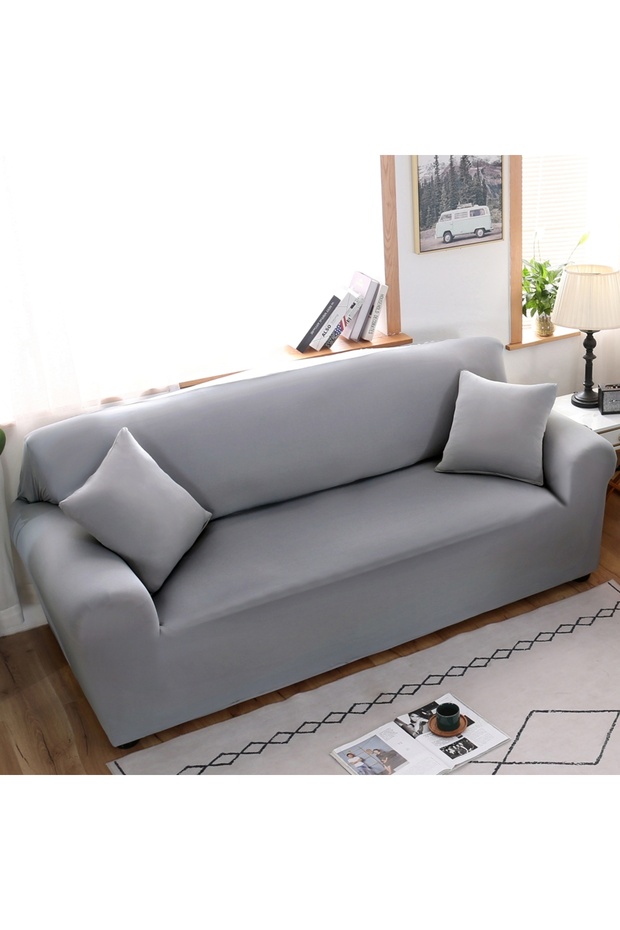 غطاء أريكة مطاطي (عادي) مع غطاء وسادة مجاني - رمادي فاتح - 2