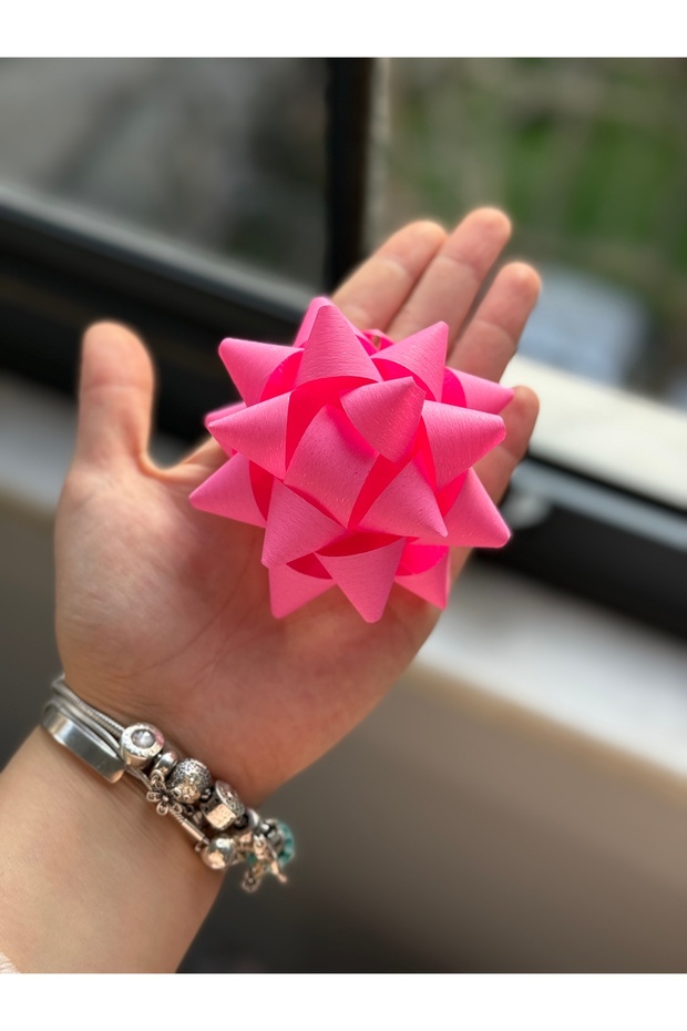 Bow Pink Star Ornament Gift Package Decoration 10-Piece Set - Raffia Adhesive 10cm