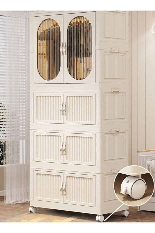 Stackable Clothes Storage Bins with Hanging Rod & Doors Folding - 4