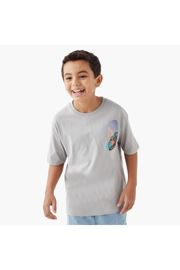Graphic Print Crew Neck T-shirt with Short Sleeves