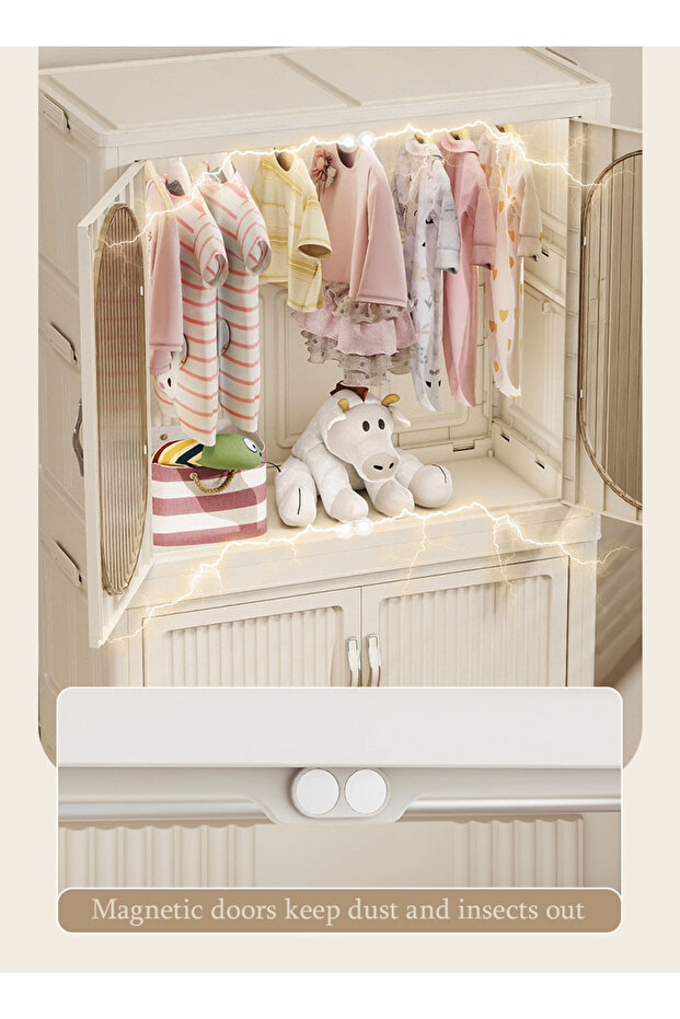 Stackable Clothes Storage Bins with Hanging Rod & Doors Folding - 3