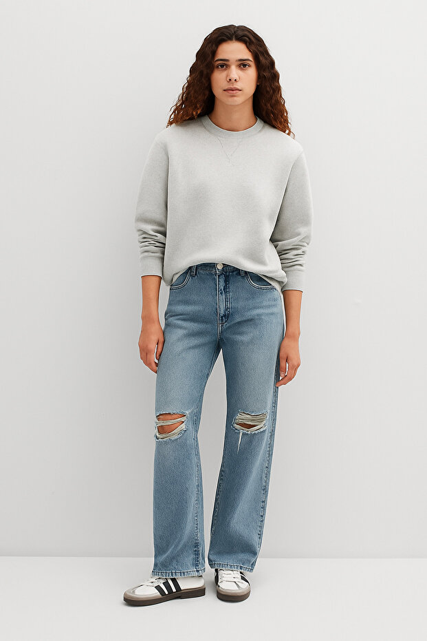 Kadın Sweatshirt Basic Minimal Günlük Stil - 1