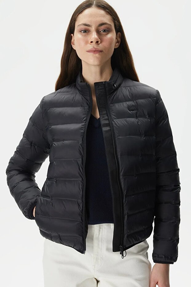 Quilted Synthetic Fill Jacket Mock Neck Black Women's Coat