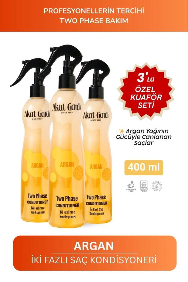 Akat Gardi Çift Fazlı Argan İçerikli Fön Suyu 400Ml.3'Lü Özel Set