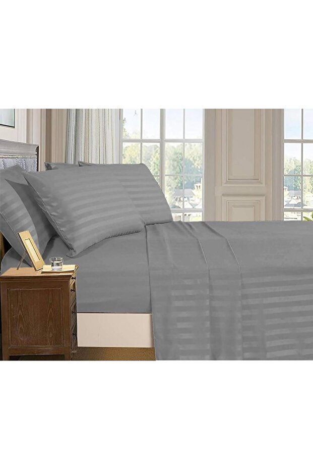 Livenza Home Stripe 2-Piece Fitted Sheet Set - 120 x 200 cm, Twin, Dark Grey