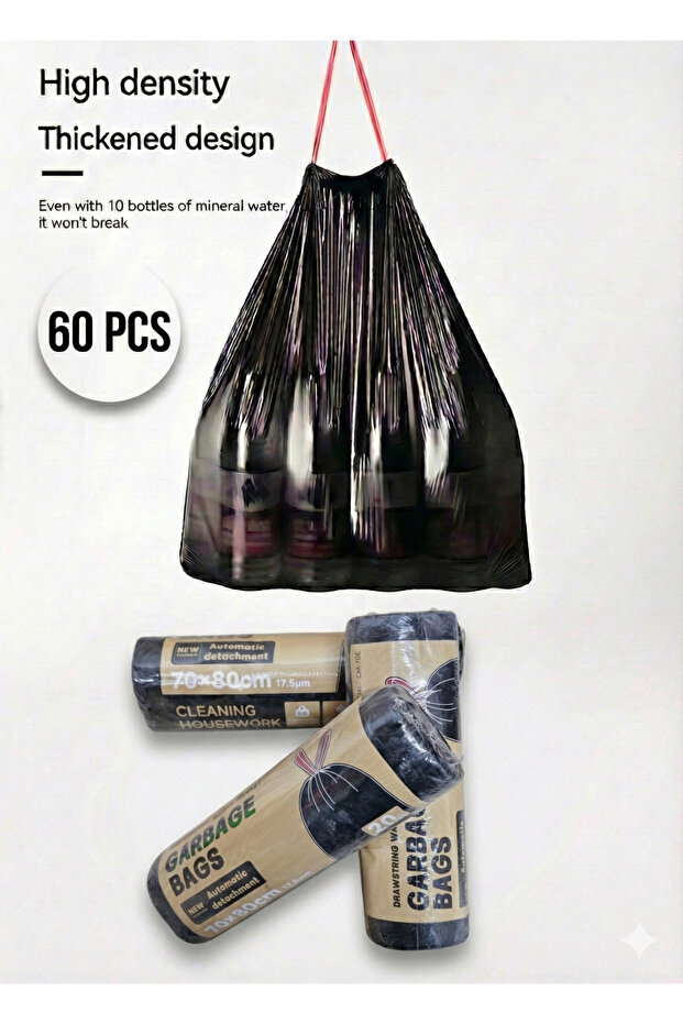 Garbage Bag Large Drawstring 3 rolls 60 pcs