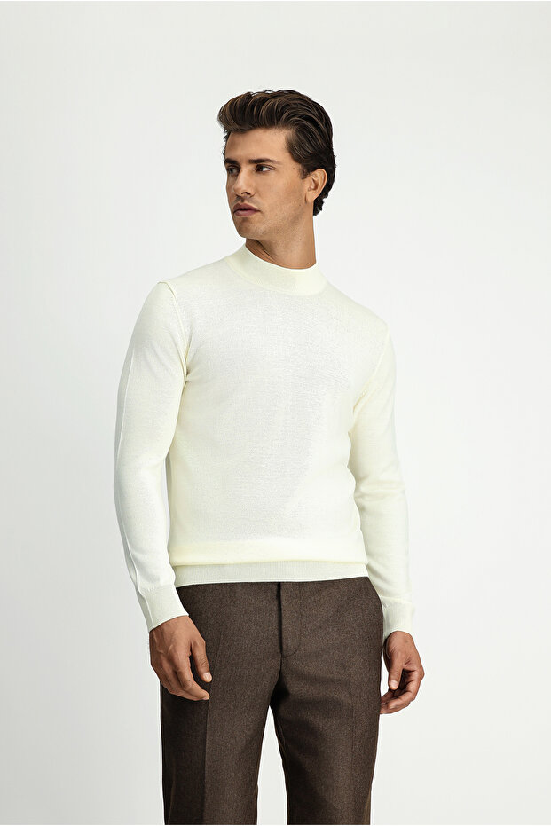 Yarım Balıkçı Yaka Regular Fit Yünlü Basic Örme Triko Kazak - 3