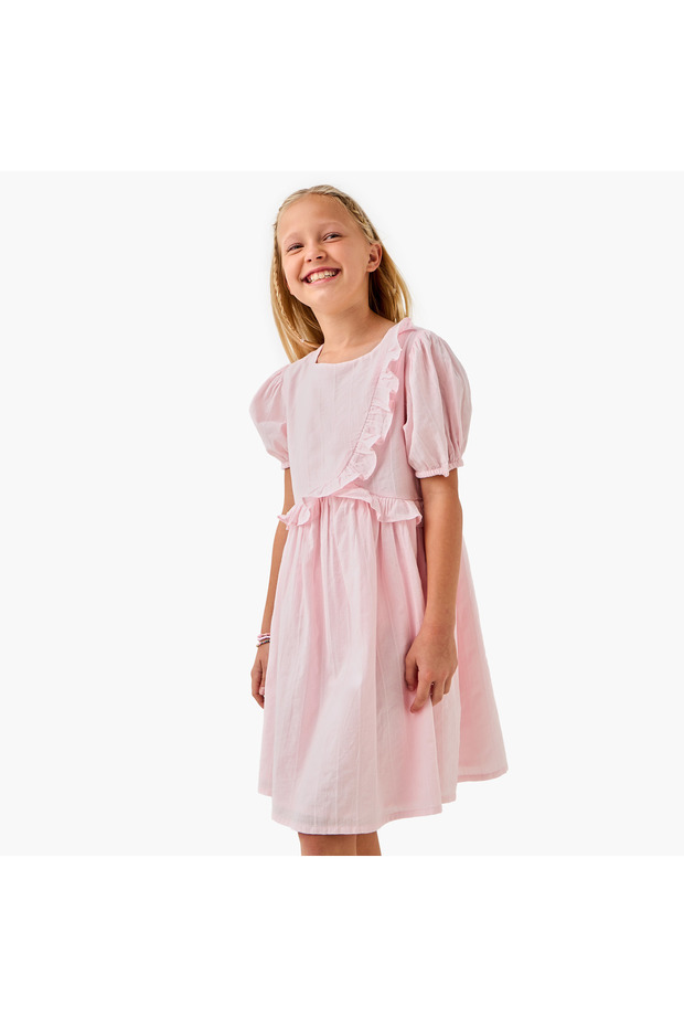 Solid Dress with Ruffle Detail and Short Sleeves