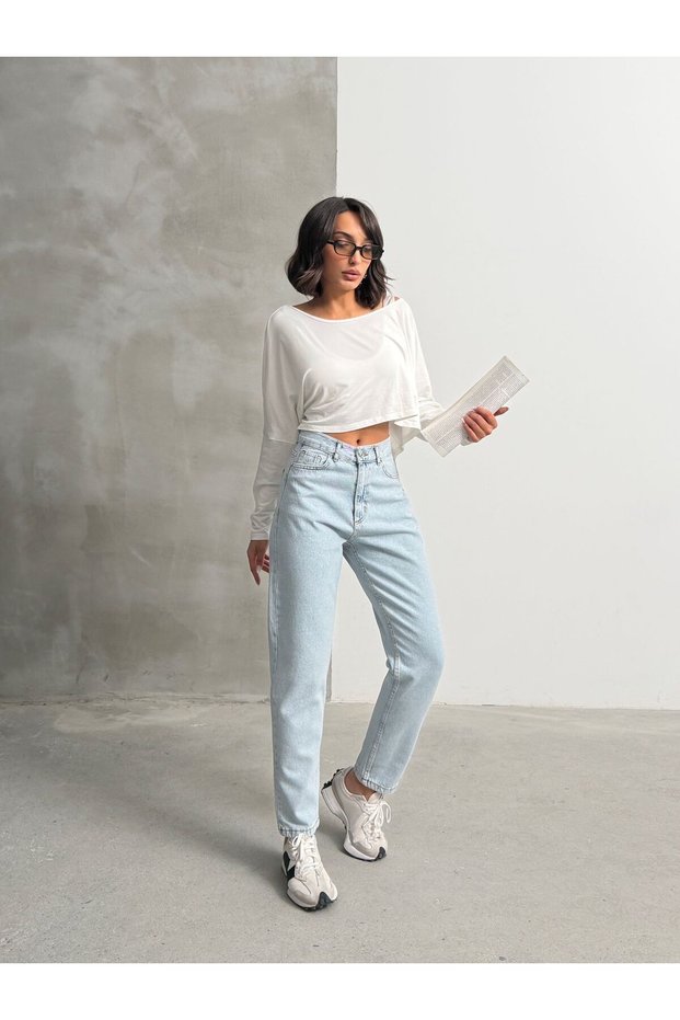 Ice White High Waist Full Fit Mom Jeans