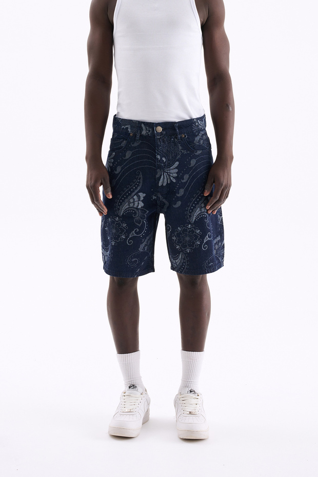 Erkek Paisley Patterned Şort Mavi - 1