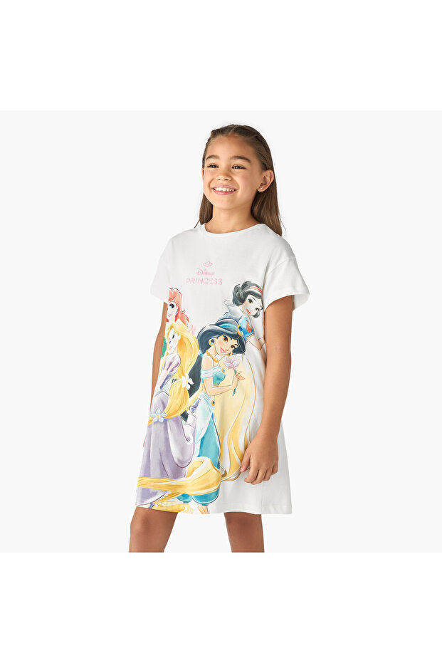 Princess Print A-line Dress with Short Sleeves