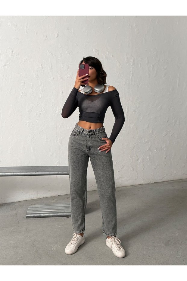 Kar Black High Waist Full Fit Mom Jeans