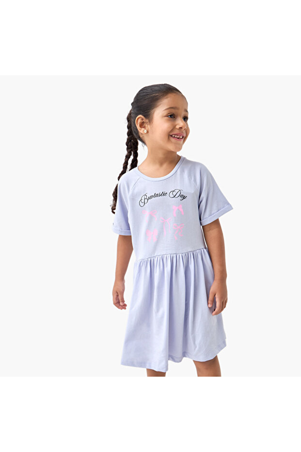 Printed A-line Dress with Raglan Sleeves