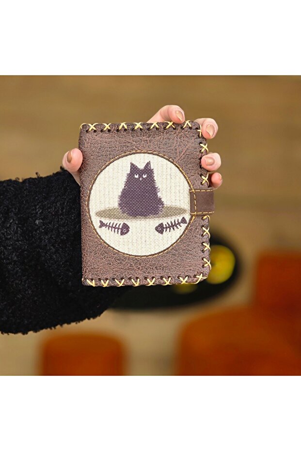 Small Wallet with Karamık Figure Ethnic Bohemian Retro Style - Brown