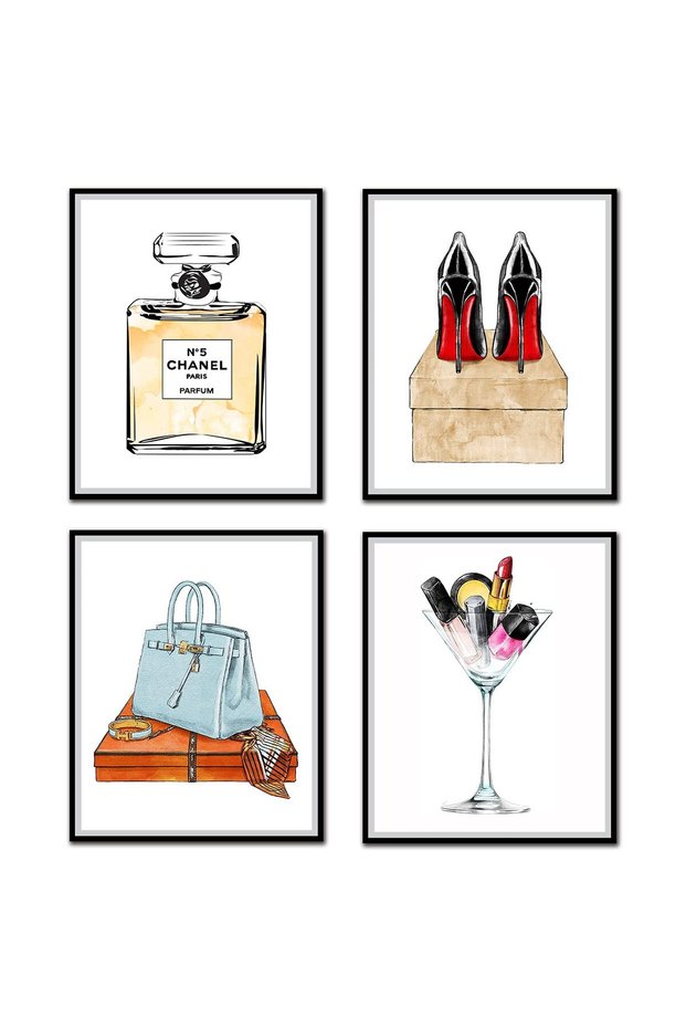 ALAYRA Women Fashion Canvas Wall Art, Bedroom Wall Decor, Perfume Modern Art Posters,Fashion High Heels, Lipstick Makeup,Girls Room Decor Fashion Poster25.4X20.3 CM