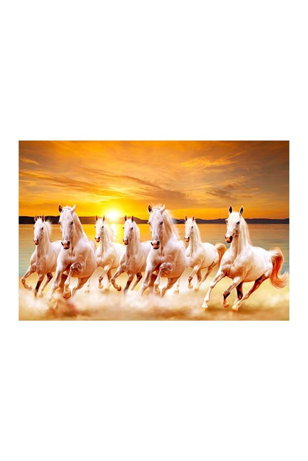 ALAYRA Dharvika Innovations Seven Running Horses Vastu Vinyl Wall Poster, Self Adhesive, Sparkle Lamination61X61 CM