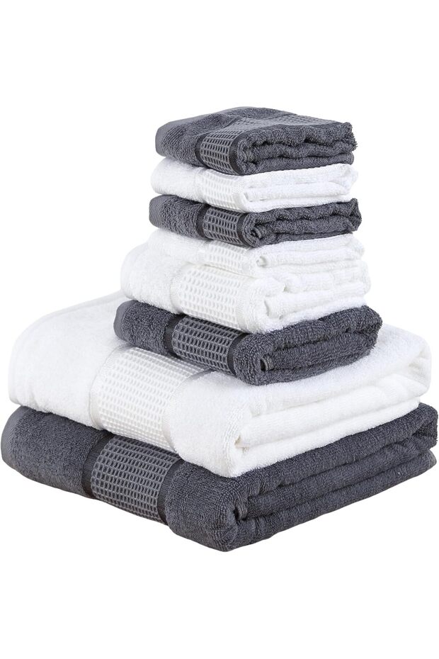 Columbia Style Towel Set of 8 Grey and White