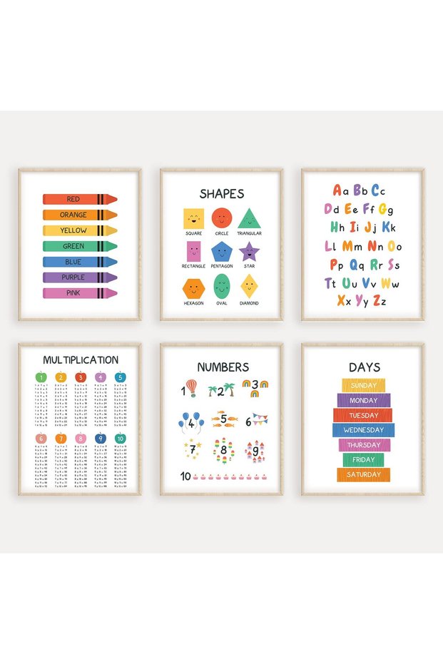 ALAYRA ,Set of 6 Education Learning Posters,Alphabet Poster,Poster For Toddlers Wall,Play Room Decorations For Kids,Educational Posters For Toddlers,Playroom Decor (8"x10",20X25 CM