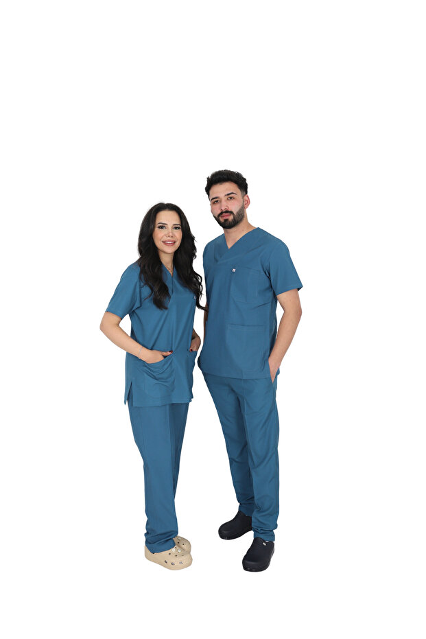 D/114 Unisex Doctor Nurse Student Alpaca Fabric Scrubs Set