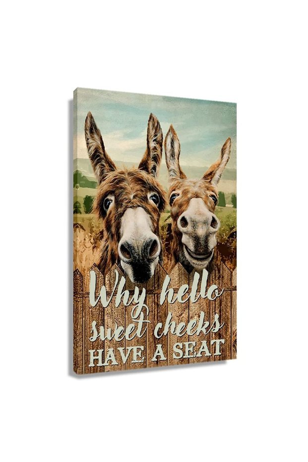 ALAYRA Funny Quotes Bathroom Wall Decor Canvas Paintings Why Hello Sweet Cheeks Have a Seat Hilarious Donkey Animal Poster Print Wall Art for Powder Room61X40.6 CM