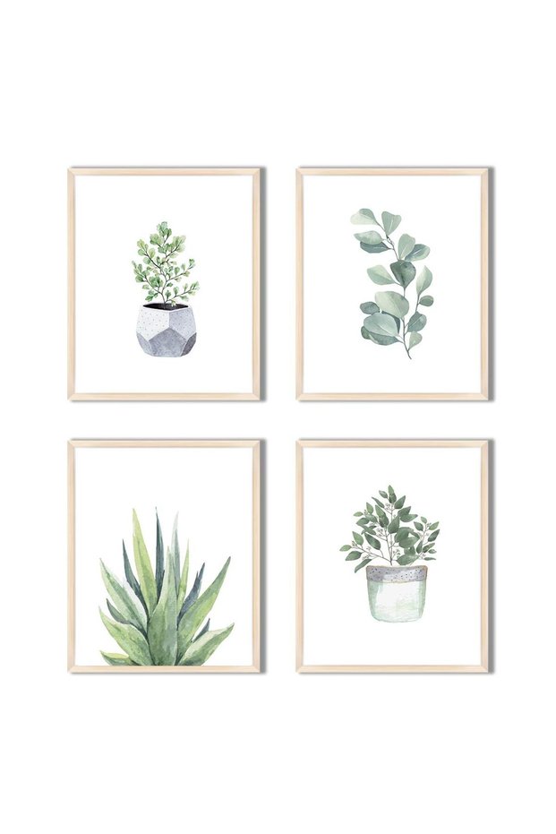 ALAYRA Botanical Wall Art Prints Set of 4 Wall Pictures - Boho Minimalist Plant Floral Leaves Wall Decor - Kitchen Eucalyptus Leaf Green Botanical Poster Sets - 8“x10“ UNFRAMED20X25 CM