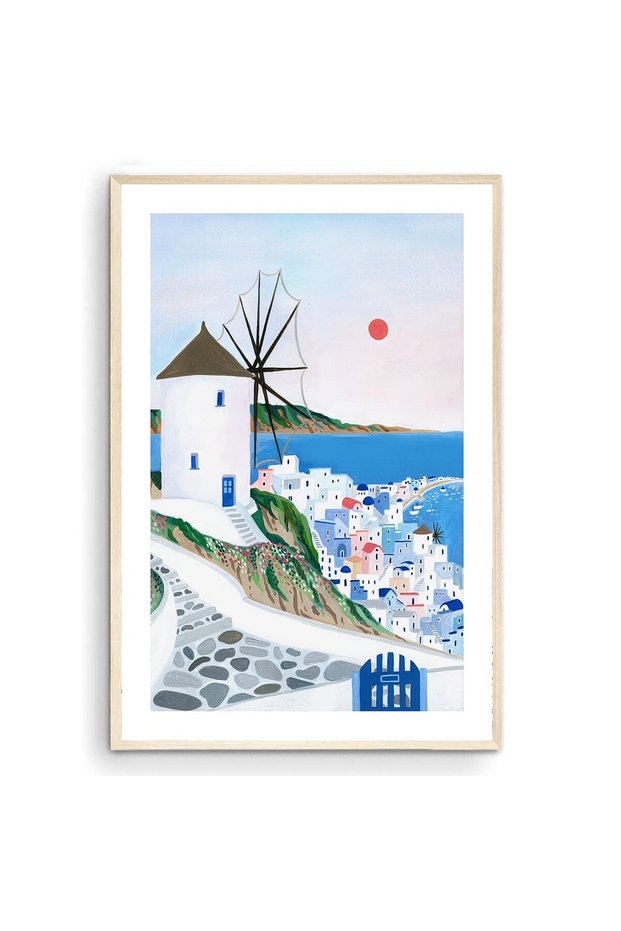 ALAYRA Mykonos Art Print, Greece, Mykonos Wall Art, Travel Print, Travel Poster, Europe Print, Wall Decor, Housewarming Gift (Unframed) ()45.7X30.5 CM