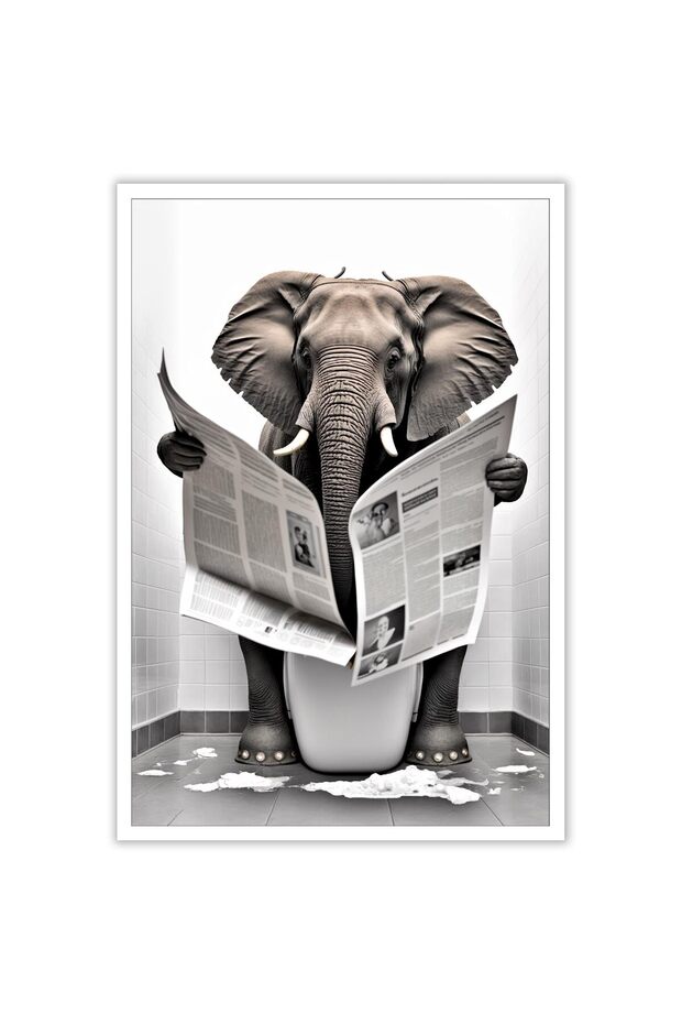 ALAYRA Funny Elephant Bathroom Canvas Wall Art Cute Elephant In Toilet Posters Black and White Animal Prints Painting Maximalist Mid Century Modern Aesthetic Wall Decor for30.5X40.6 CM