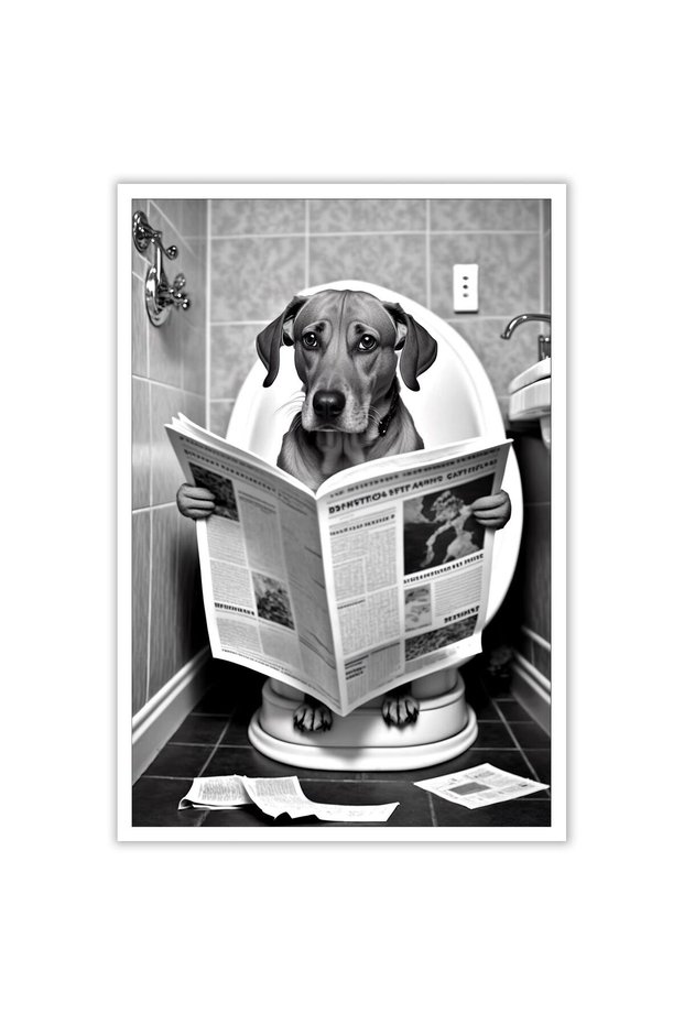 ALAYRA Funny Dog Bathroom Canvas Wall Art Cute Dog In Toilet Posters Black and White Animal Prints Painting Maximalist Mid Century Modern Aesthetic Wall Decor for Unframed30.5X40.6 CM