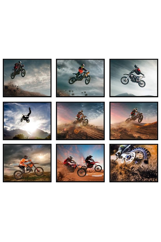 ALAYRA Dirt Bike Posters - Motocross Wall Art, Dirt Bike Room Decor, Boys Bedroom Wall Decor, Dirtbike Decorations, Pictures, Prints for Boy Bedroom - Unframed Set of 9 ()20X25 CM